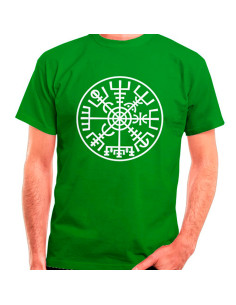 T-shirt verde Vegvísir Vikings, manga curta