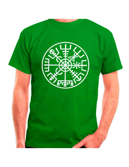 T-shirt verde Vegvísir Vikings, manga...