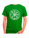 T-shirt verde Vegvísir Vikings, manga curta