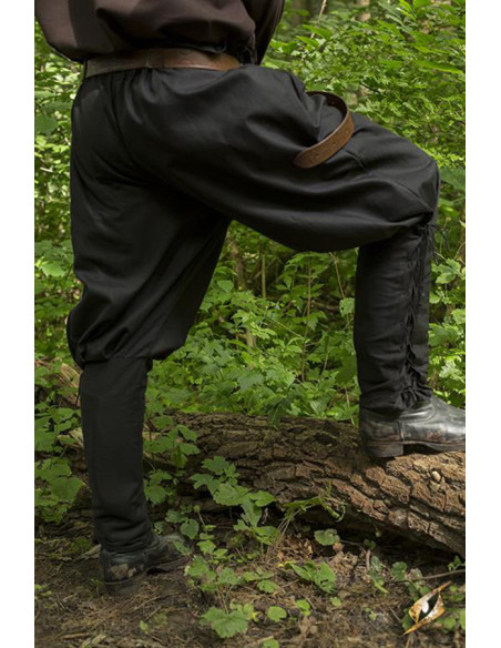 Calças medievais pretas com cadarços,...