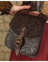 Bolsa medieval Beatriz em couro estampado marrom escuro