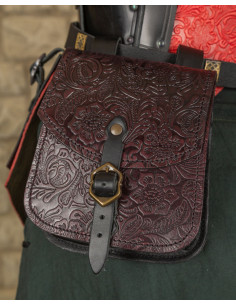 Bolsa medieval Beatriz em couro com relevo avermelhado