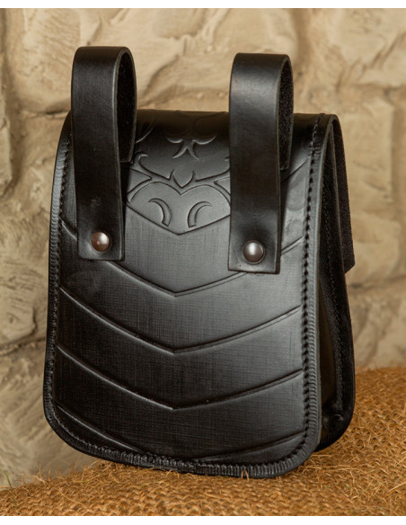 Bolsa medieval Goffredo em couro preto