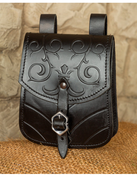 Bolsa medieval Goffredo em couro preto