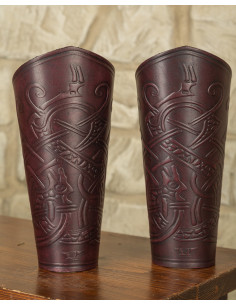 Braceletes Viking Midgar Ragnarok, couro vermelho