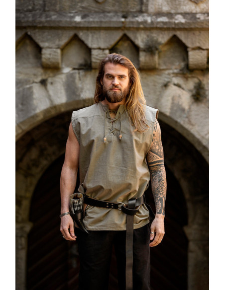 Camisa medieval cinza sem mangas,...