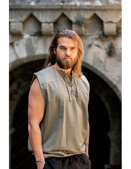 Camisa medieval cinza sem mangas,...