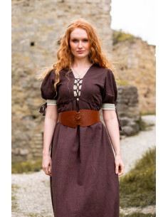 Vestido medieval Denise com laços, marrom-branco natural