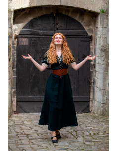Vestido medieval Denise com atacadores, natural verde-branco 2