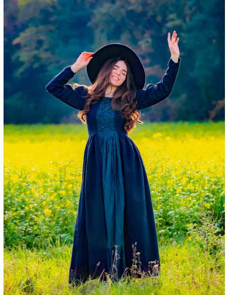 Vestido medieval Medusa, preto-azul