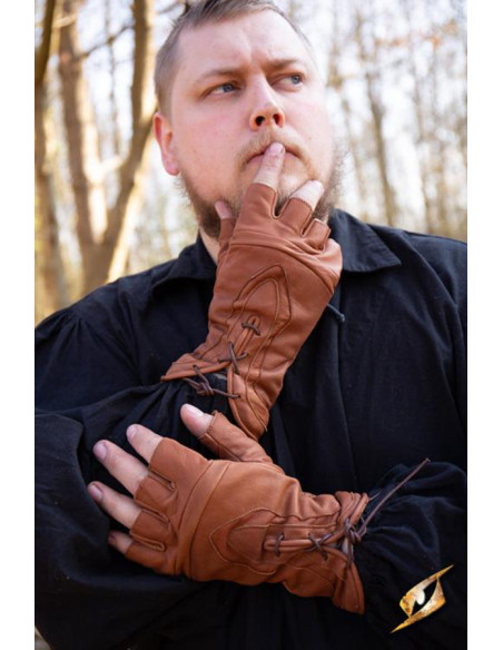 Luvas fantasia Pícaro em couro marrom...