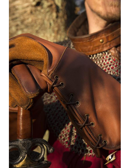 Luvas medievais Falcon, couro marrom