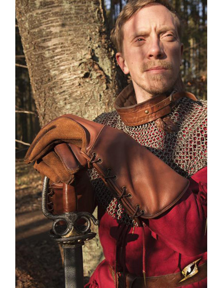 Luvas medievais Falcon, couro marrom