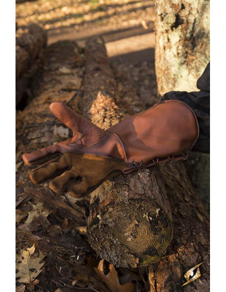 Luvas medievais Falcon, couro marrom