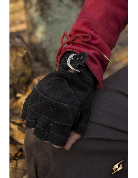 Luvas celtas em camurça preta, fecho...