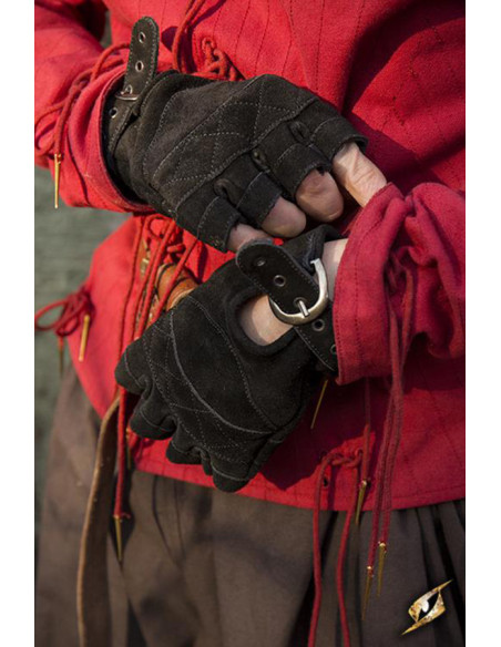 Luvas celtas em camurça preta, fecho...