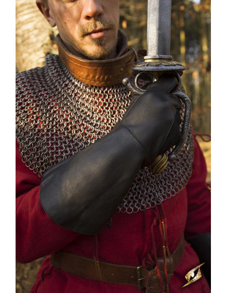 Luvas medievais Falcon, couro preto