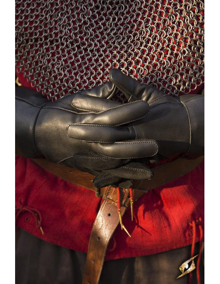 Luvas medievais Falcon, couro preto