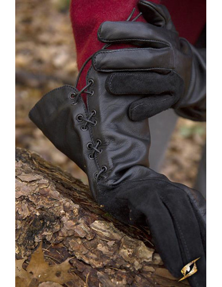 Luvas medievais Falcon, couro preto