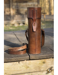 Porta-pergaminhos com alça em couro marrom