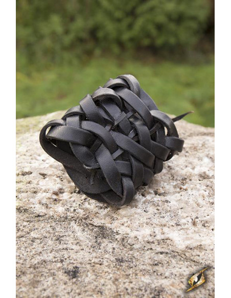 Pulseira celta de couro preto trançado