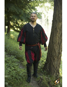 Lansquenet calças mercenário, preto-vermelho