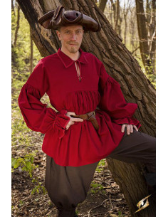 Camisa de algodão renascentista Aramis, vermelho escuro