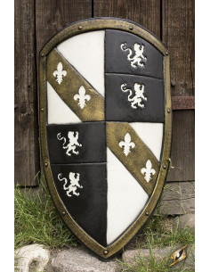 Escudo Leão Cavaleiro Medieval Branco/Ouro em látex,...