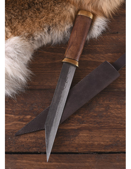 Faca Seax lâmina aço damasco, bainha...