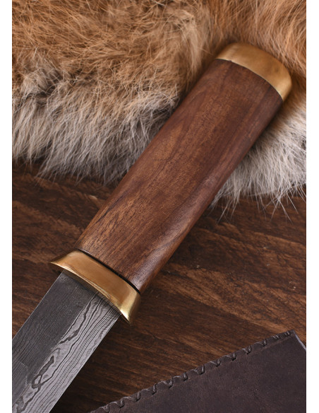 Faca Seax lâmina aço damasco, bainha...