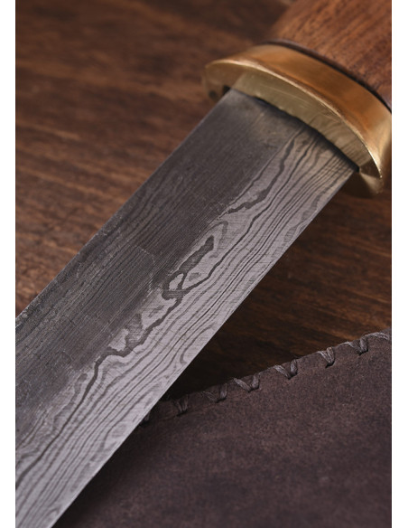 Faca Seax lâmina aço damasco, bainha...