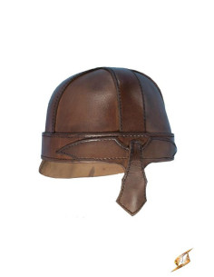 Capacete medieval de spangenhelm em couro marrom para LARP