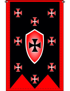 Banner medieval preto-vermelho com cruzes templárias