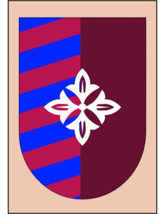 Banner medieval vermelho-granada e azul com flor de lis central