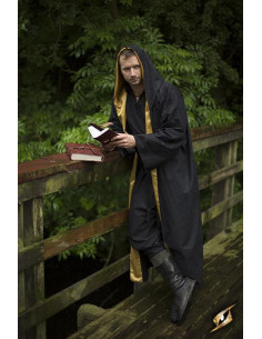 Manto de feiticeiro com capuz, preto-dourado 2