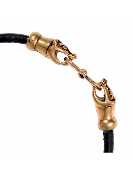 Pulseira viking em couro marrom e...