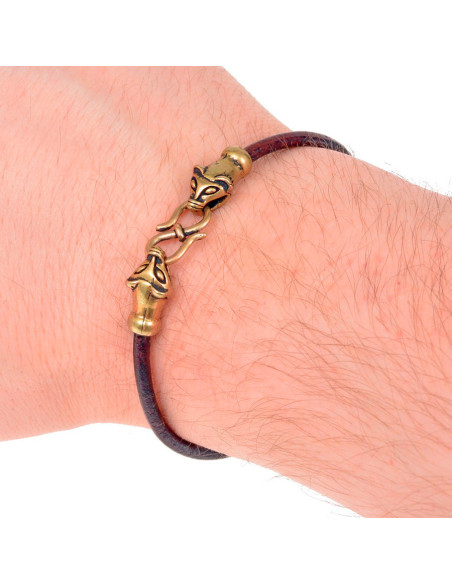 Pulseira viking em couro marrom e...