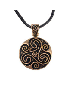 Pingente espiral Celtic Triskele com pulseira de couro preto