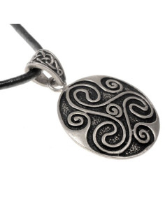 Pingente espiral Celtic Triskele com pulseira de couro preto 2