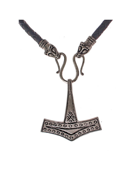 Colar de couro Viking com o Mjölnir...