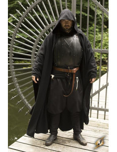 Capa preta medieval de Godfrey em lã