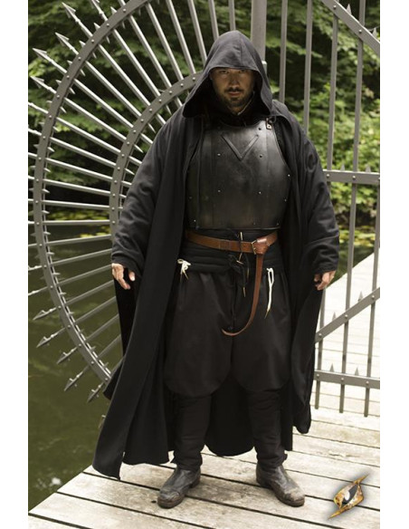 Capa preta medieval de Godfrey em lã