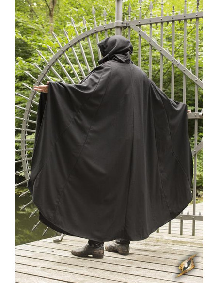 Capa preta medieval de Godfrey em lã