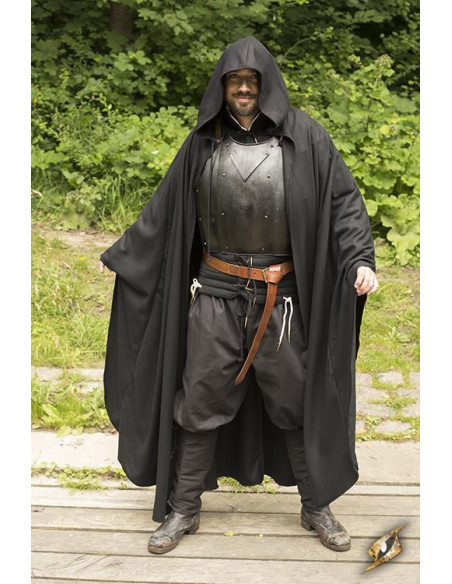 Capa preta medieval de Godfrey em lã