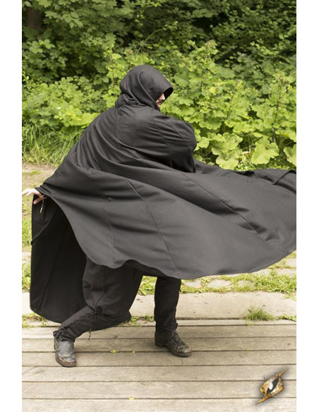 Capa preta medieval de Godfrey em lã