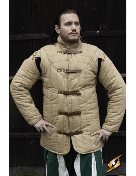 Gambeson acolchoado bege medieval