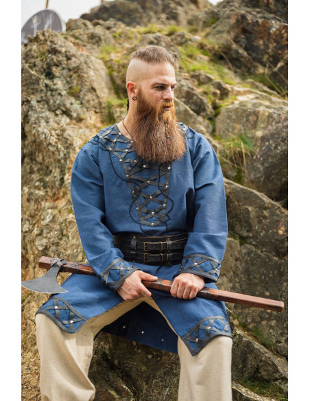 Túnica viking decorada Erik, azul escuro