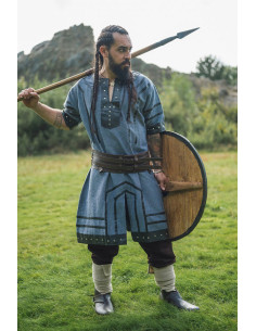 Túnica Viking de manga curta Rollo, cinza azulado