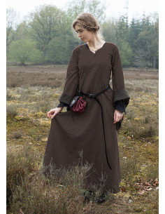 Vestido aberto medieval Bliaut Amal, marrom
