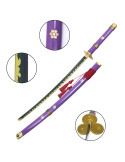 Decorativa katana lilás Enma de One Piece, madeira saya